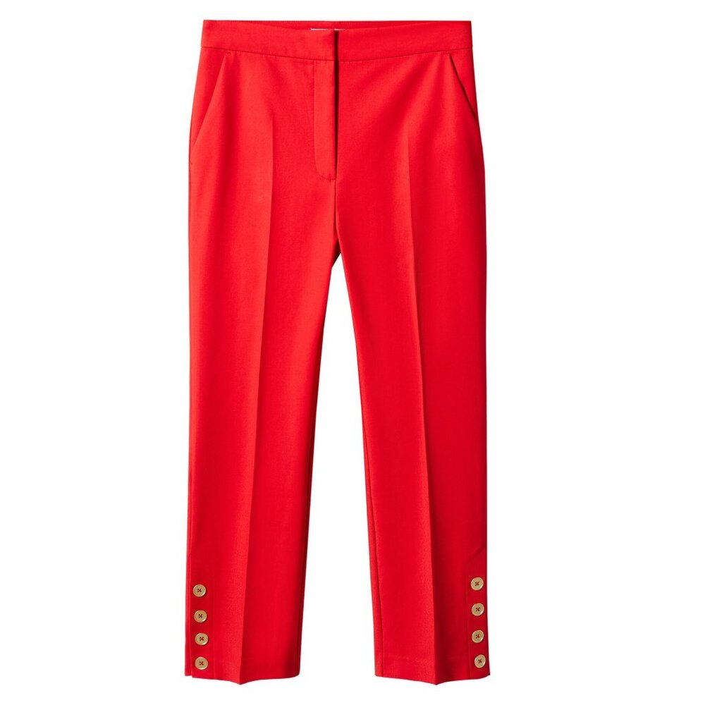 NWT Mango red button hem straight leg crop pants Size 4 EUR 36
